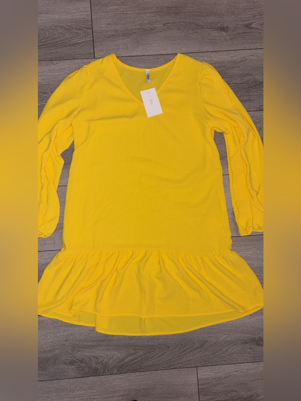 2 Hearts Boutique Dress Size Large Yellow Long Sleeved VNeck Sundress New w Tags